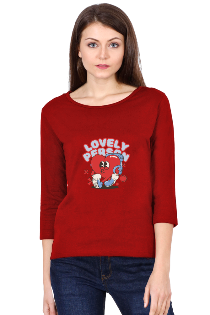 Women's "Lovely Person" Round Neck Full Sleeves T-Shirt