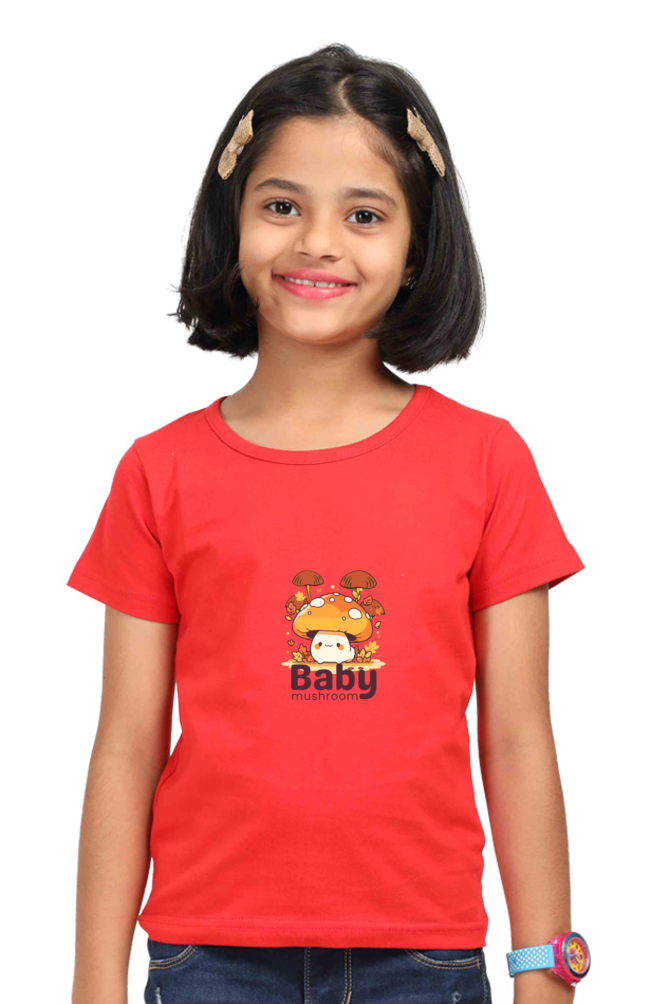 "Girl Round Neck Baby Mushroom Half Sleeves T-Shirt"