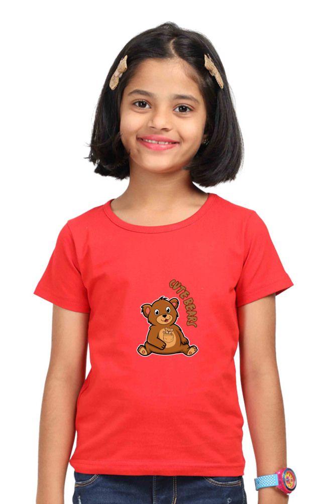 "Girl Round Neck Cute Bears Half Sleeves T-Shirt"