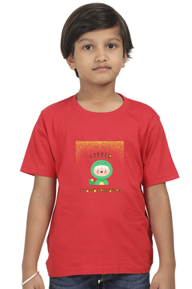 Boy’s Round Neck Half Sleeve "Little Troublemaker" T-Shirt