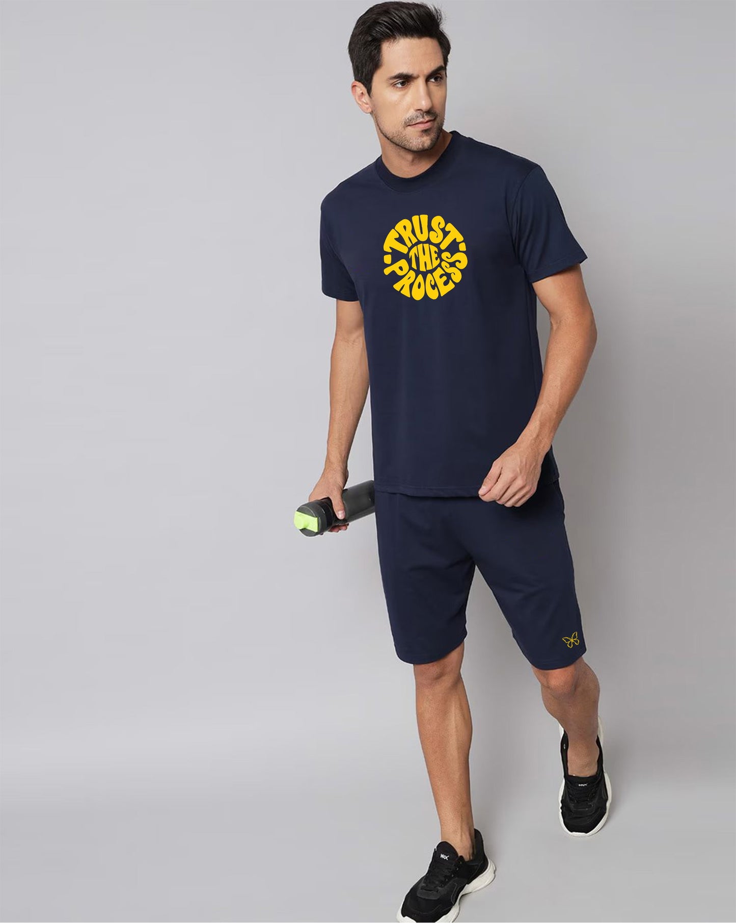 Navy Blue Plain T Shirt Half Sleeve And Shorts With Pocket