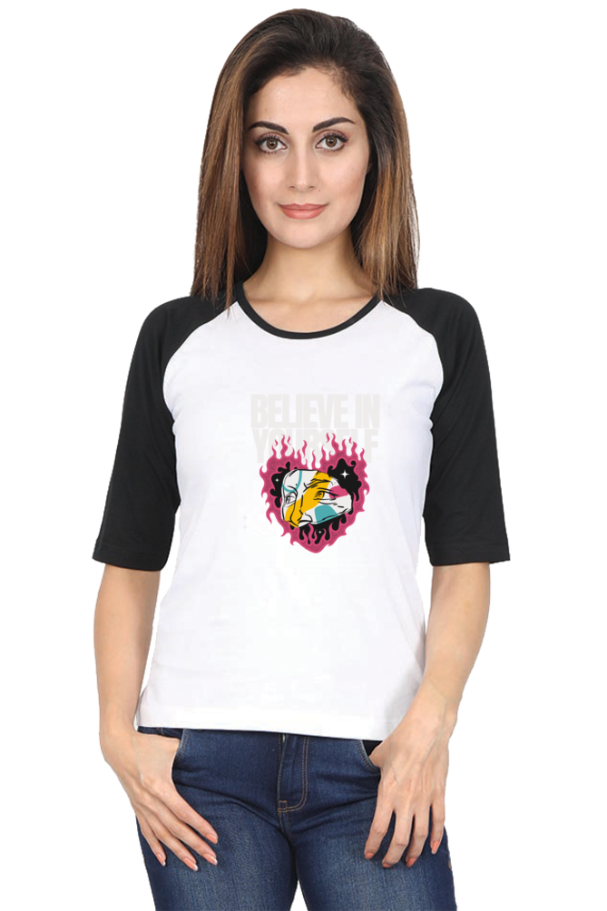 Women's "Believe in Yourself" Raglan Full Sleeves T-Shirt