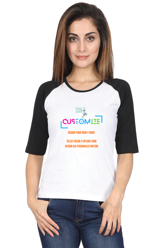 Customizable || Design Your Own Cool T-Shirt || Women's Round Neck Raglan T-Shirt