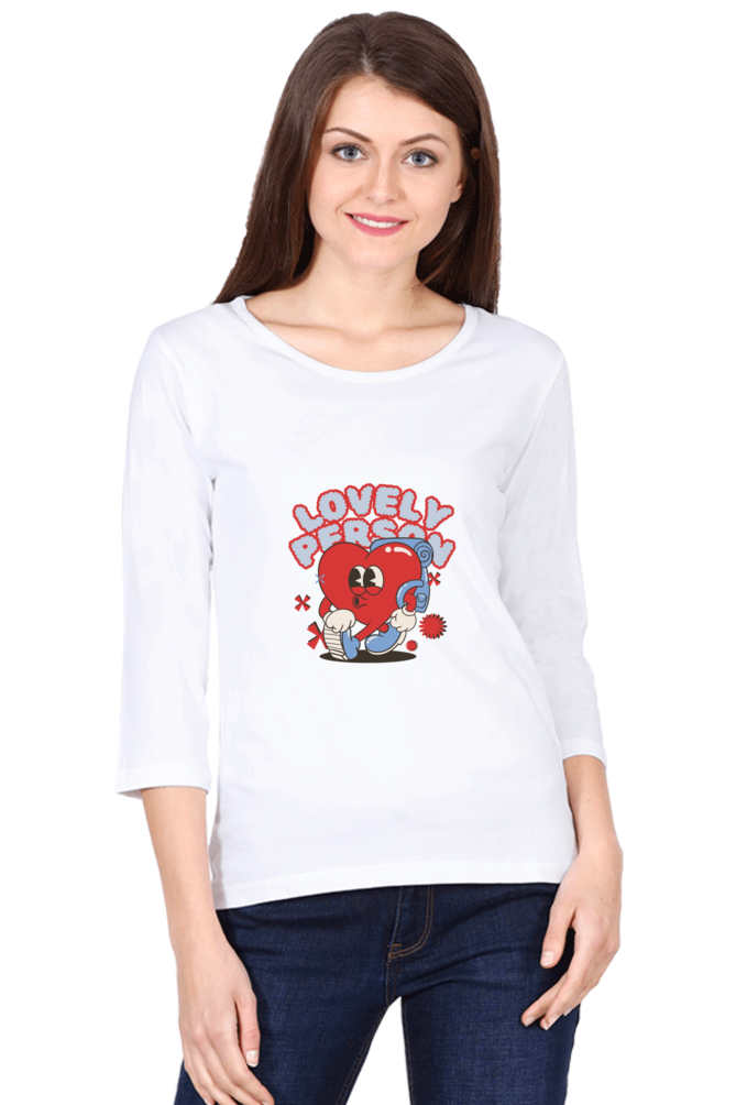 Women's "Lovely Person" Round Neck Full Sleeves T-Shirt