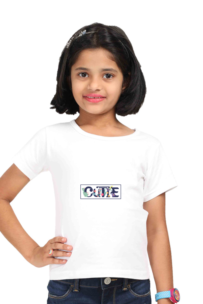 "Girl Round Neck Cutie Half Sleeves T-Shirt"