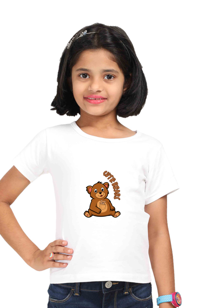 "Girl Round Neck Cute Bears Half Sleeves T-Shirt"