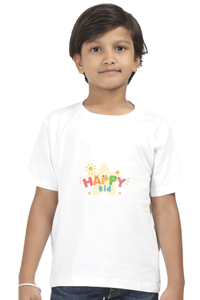 "Boy Round Neck Happy Kid Half Sleeves T-Shirt"