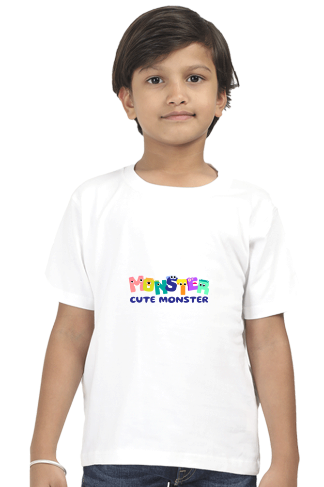 "Boy Round Neck Cute Monster Half Sleeves T-Shirt"