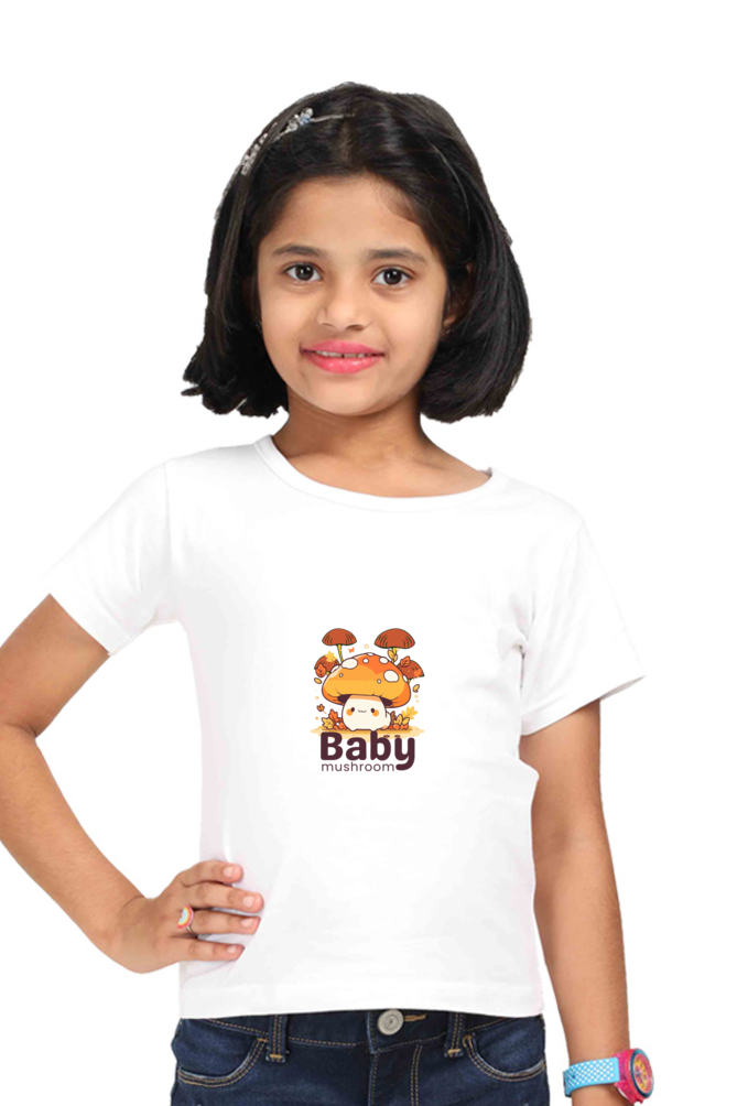 "Girl Round Neck Baby Mushroom Half Sleeves T-Shirt"