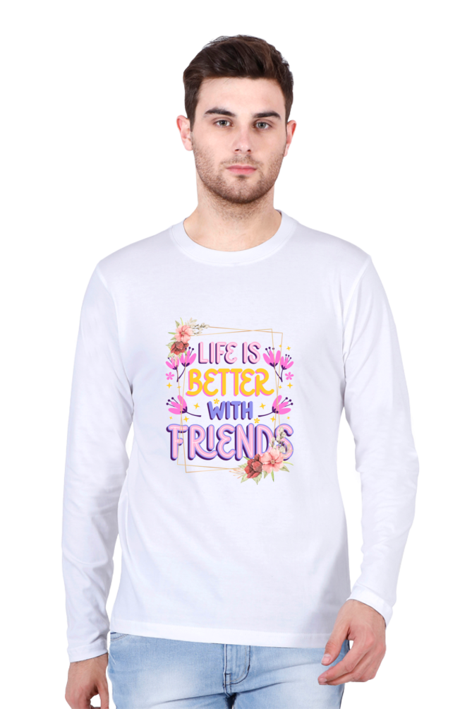 Men's "Life is Better with Friends" Round Neck T-Shirt