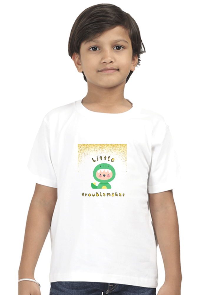 Boy’s Round Neck Half Sleeve "Little Troublemaker" T-Shirt