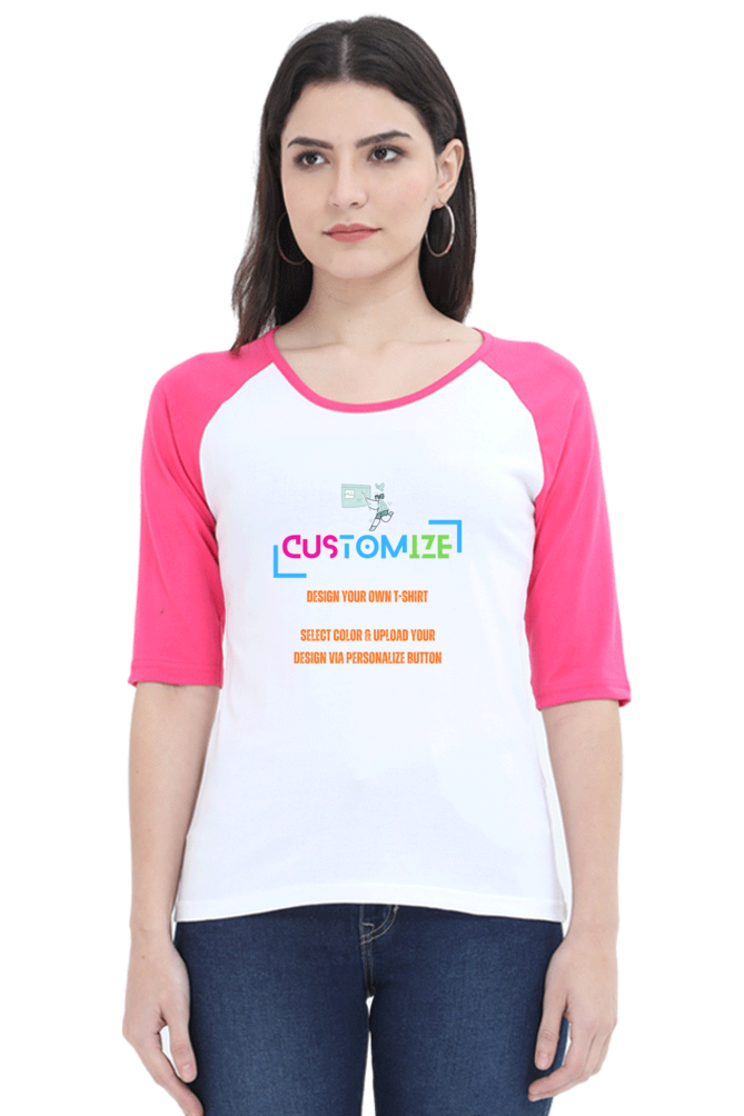 Customizable || Design Your Own Cool T-Shirt || Women's Round Neck Raglan T-Shirt