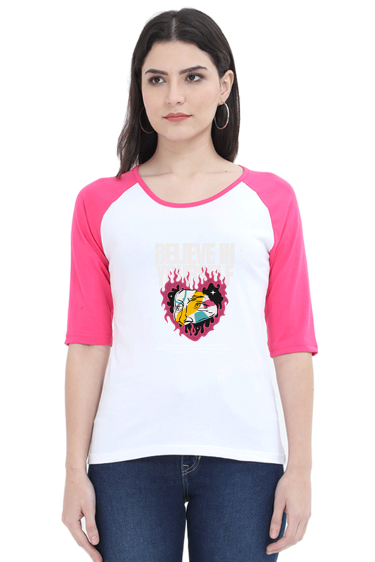 Women's "Believe in Yourself" Raglan Full Sleeves T-Shirt