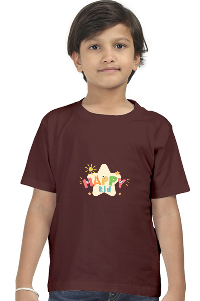 "Boy Round Neck Happy Kid Half Sleeves T-Shirt"