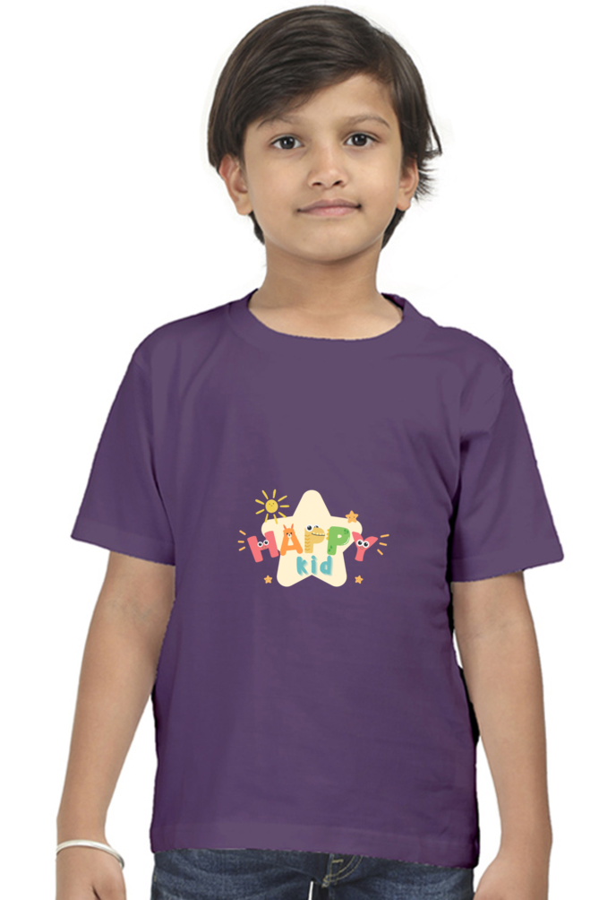 "Boy Round Neck Happy Kid Half Sleeves T-Shirt"