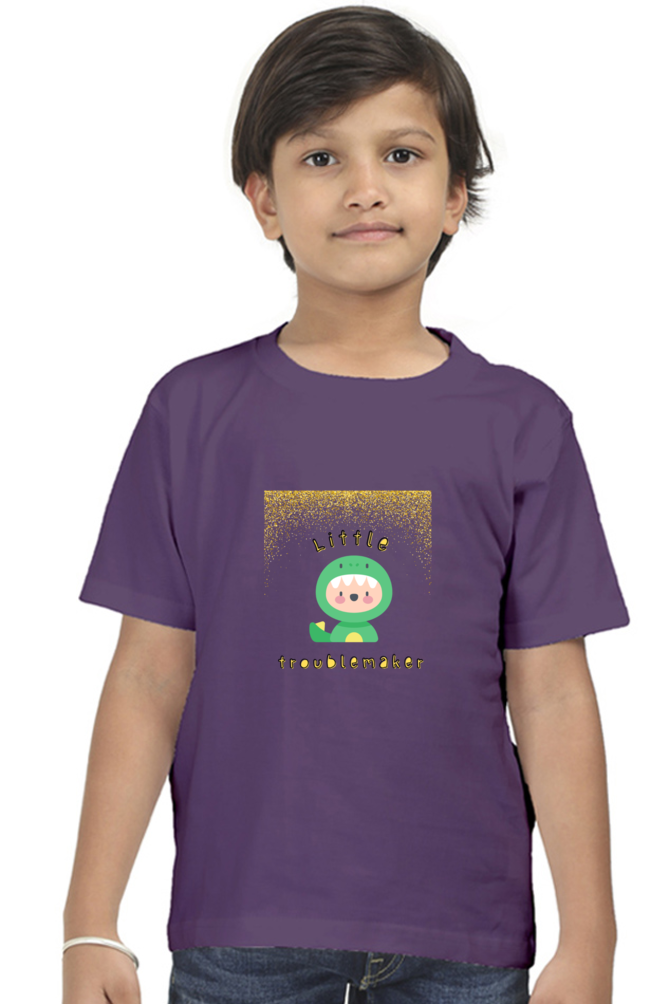 Boy’s Round Neck Half Sleeve "Little Troublemaker" T-Shirt