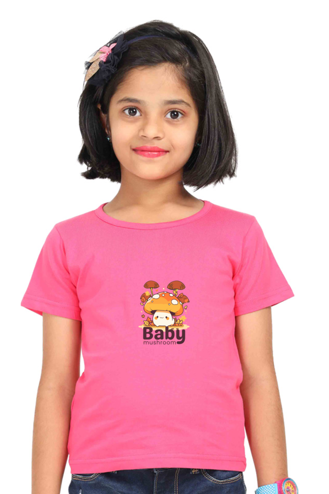 "Girl Round Neck Baby Mushroom Half Sleeves T-Shirt"