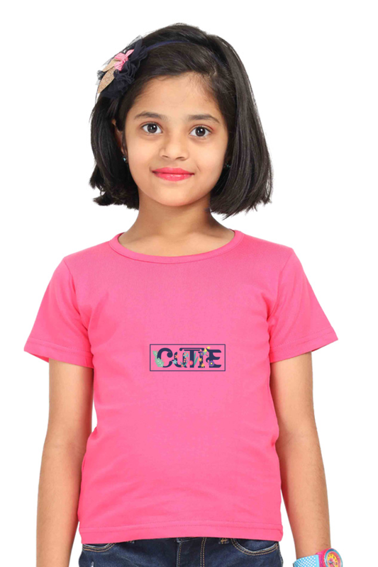 "Girl Round Neck Cutie Half Sleeves T-Shirt"