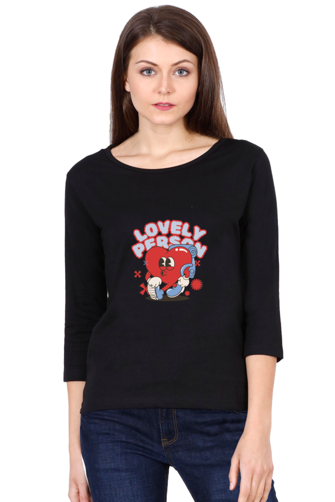 Women's "Lovely Person" Round Neck Full Sleeves T-Shirt