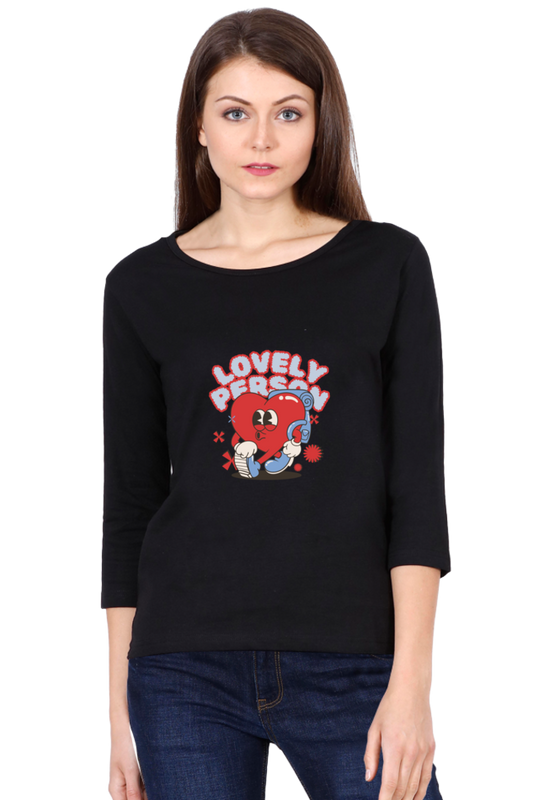 Women's "Lovely Person" Round Neck Full Sleeves T-Shirt