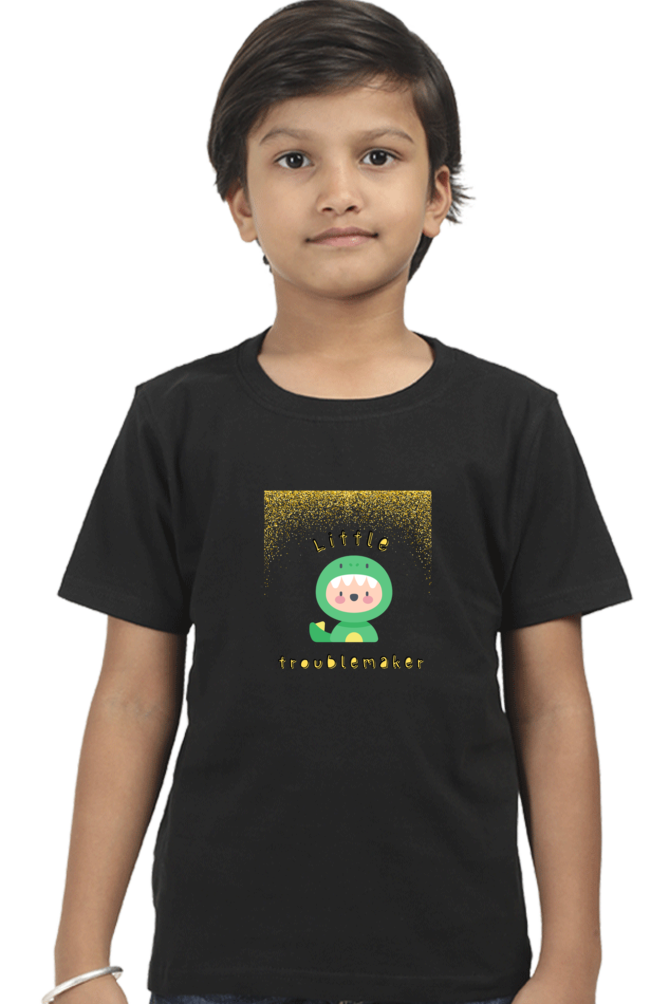 Boy’s Round Neck Half Sleeve "Little Troublemaker" T-Shirt