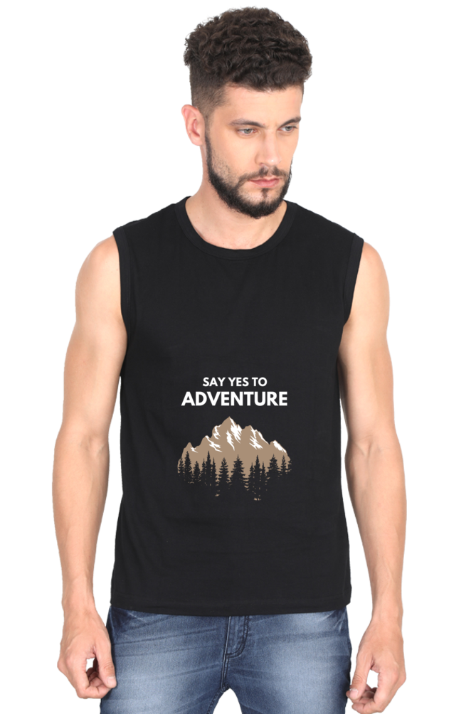 Men’s Sleeveless “Say Yes To Adventure” Round Neck T-Shirt