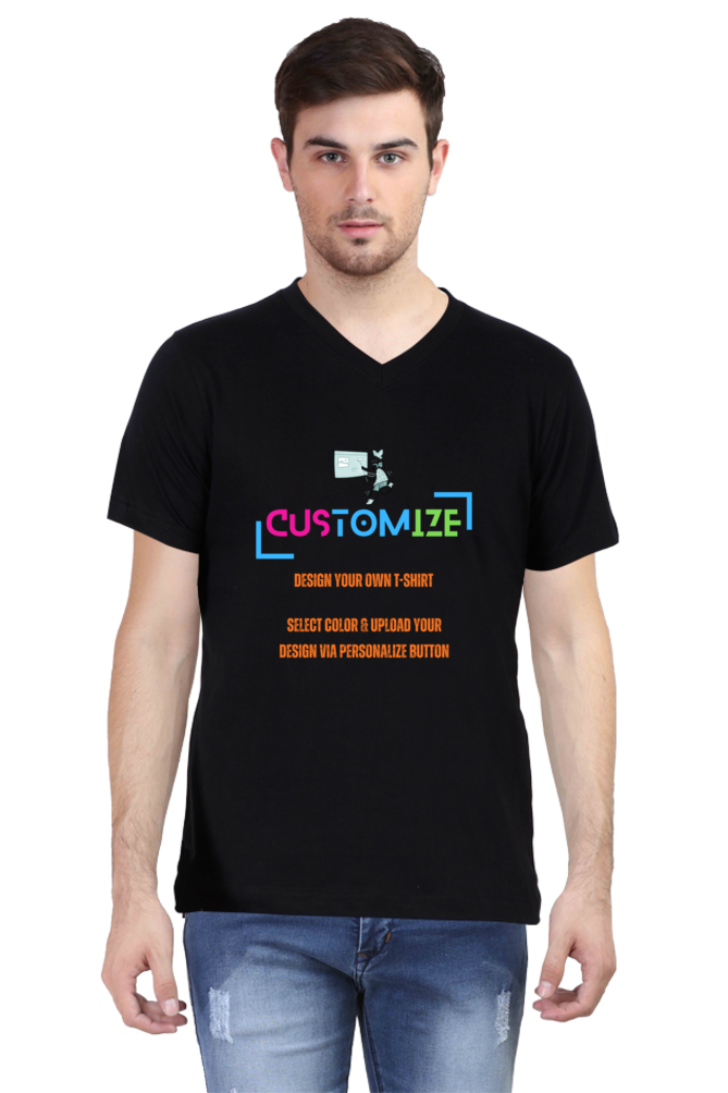 Customizable || Design Your Own Cool T-Shirt || Men's V-neck Half Sleeve T-shirt