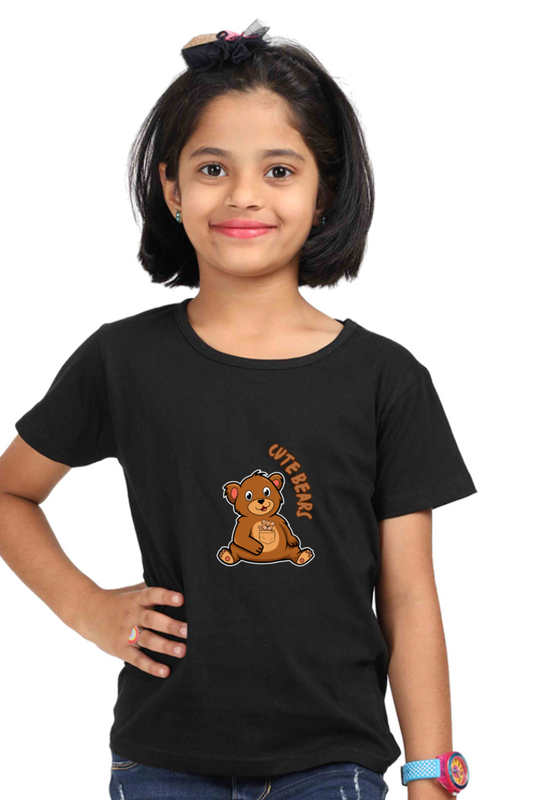 "Girl Round Neck Cute Bears Half Sleeves T-Shirt"