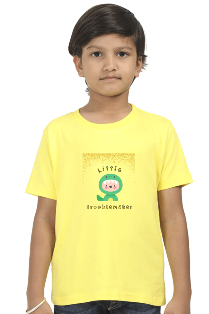 Boy’s Round Neck Half Sleeve "Little Troublemaker" T-Shirt