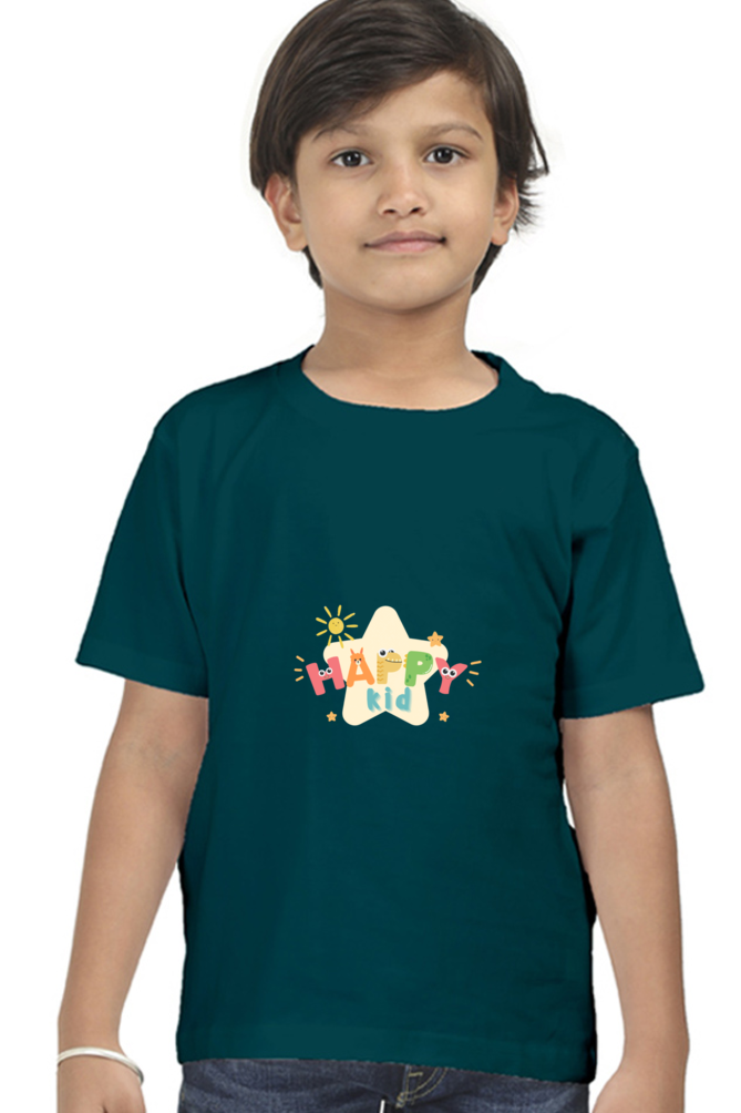 "Boy Round Neck Happy Kid Half Sleeves T-Shirt"