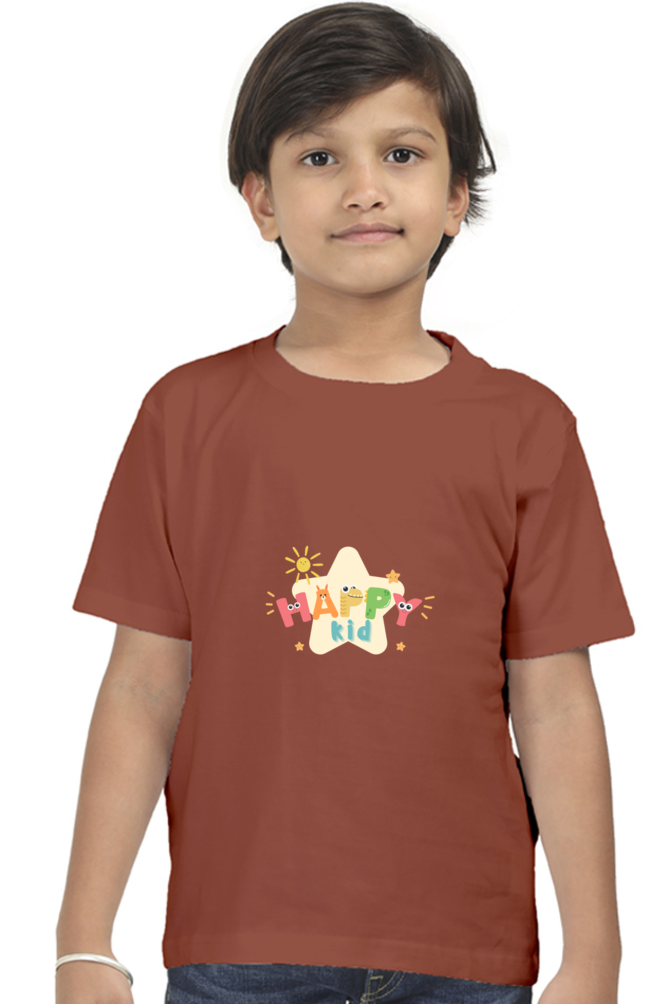 "Boy Round Neck Happy Kid Half Sleeves T-Shirt"