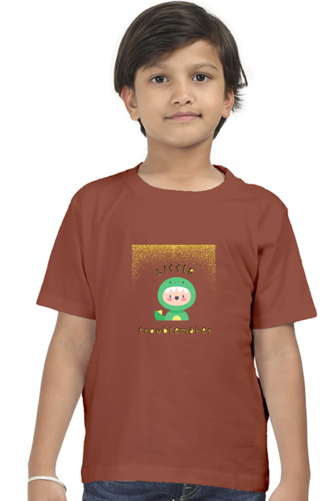 Boy’s Round Neck Half Sleeve "Little Troublemaker" T-Shirt