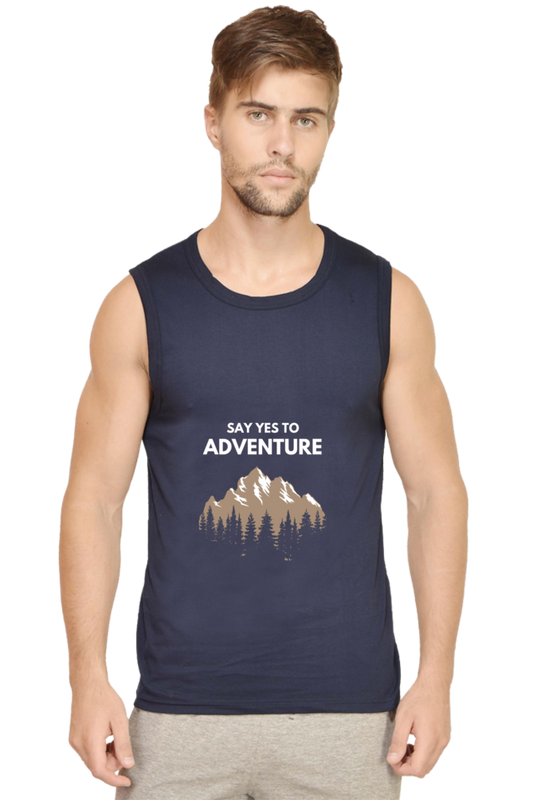 Men’s Sleeveless “Say Yes To Adventure” Round Neck T-Shirt