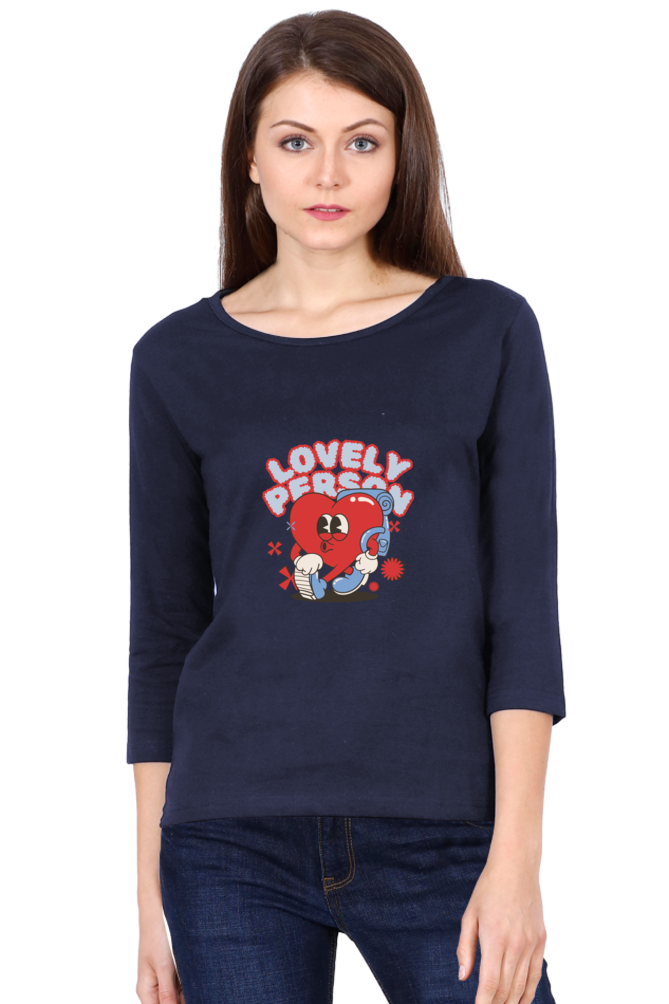 Women's "Lovely Person" Round Neck Full Sleeves T-Shirt