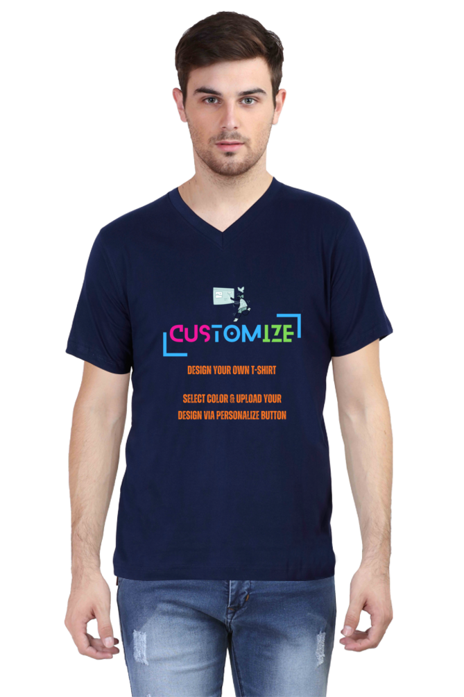 Customizable || Design Your Own Cool T-Shirt || Men's V-neck Half Sleeve T-shirt