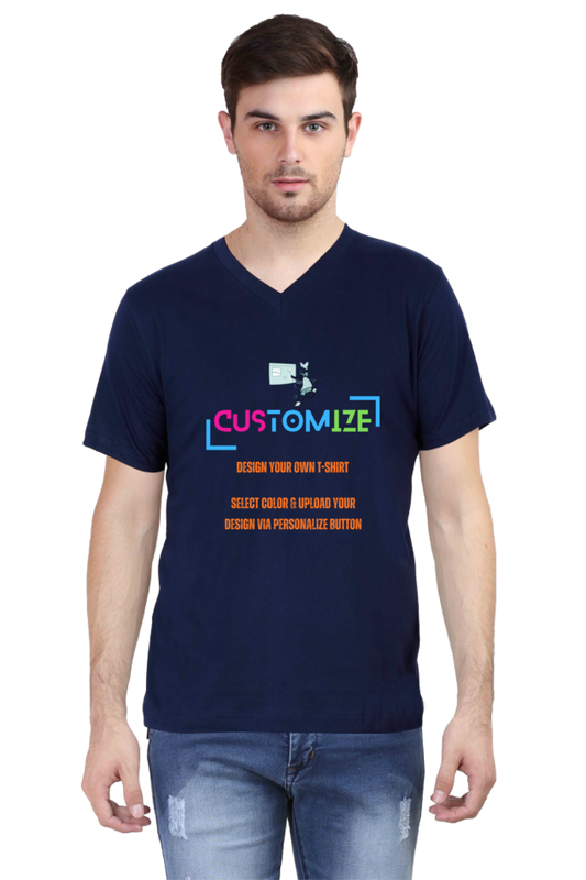 Customizable || Design Your Own Cool T-Shirt || Men's V-neck Half Sleeve T-shirt