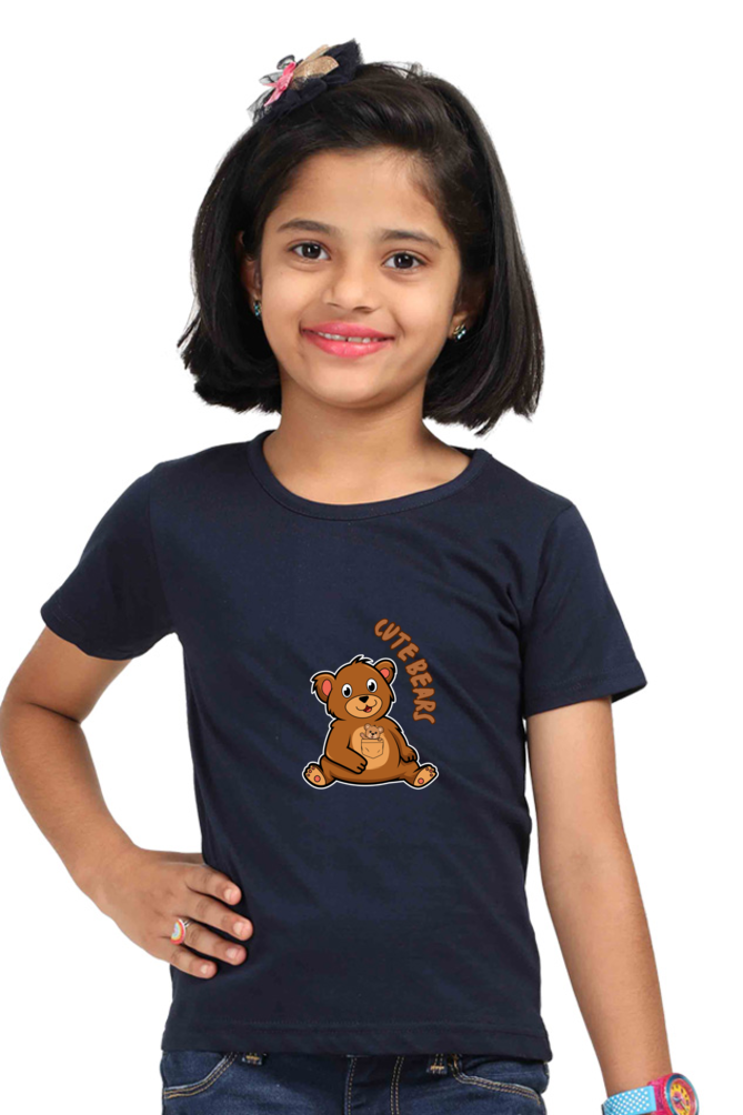 "Girl Round Neck Cute Bears Half Sleeves T-Shirt"