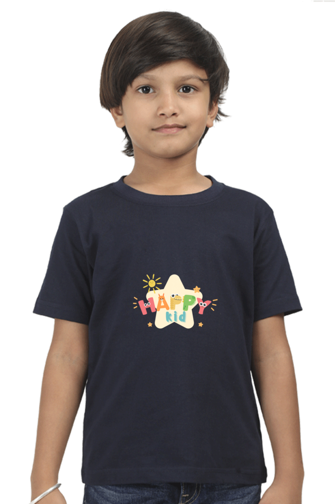 "Boy Round Neck Happy Kid Half Sleeves T-Shirt"