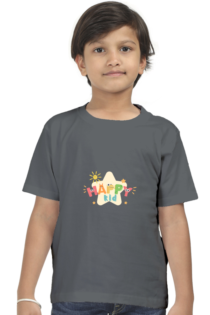 "Boy Round Neck Happy Kid Half Sleeves T-Shirt"