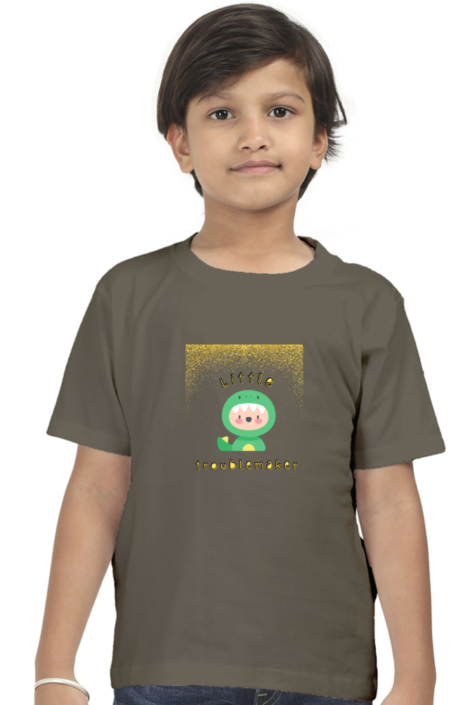 Boy’s Round Neck Half Sleeve "Little Troublemaker" T-Shirt