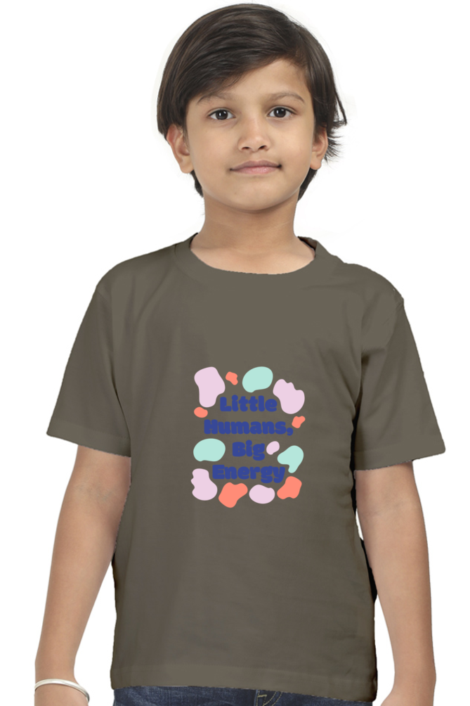 "Boy Round Neck Little Humans Big Energy Half Sleeves T-Shirt"