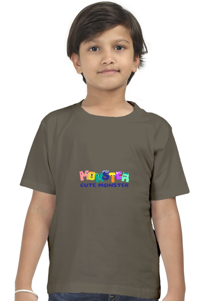 "Boy Round Neck Cute Monster Half Sleeves T-Shirt"