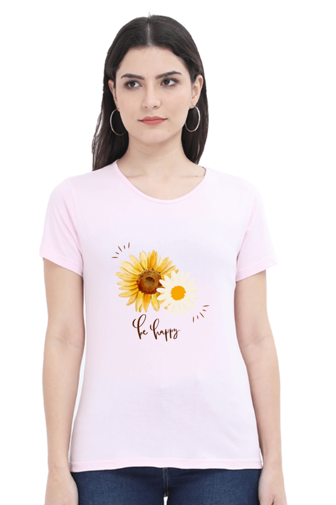 Always "Be Happy" Women's Flower Graphic T-Shirt