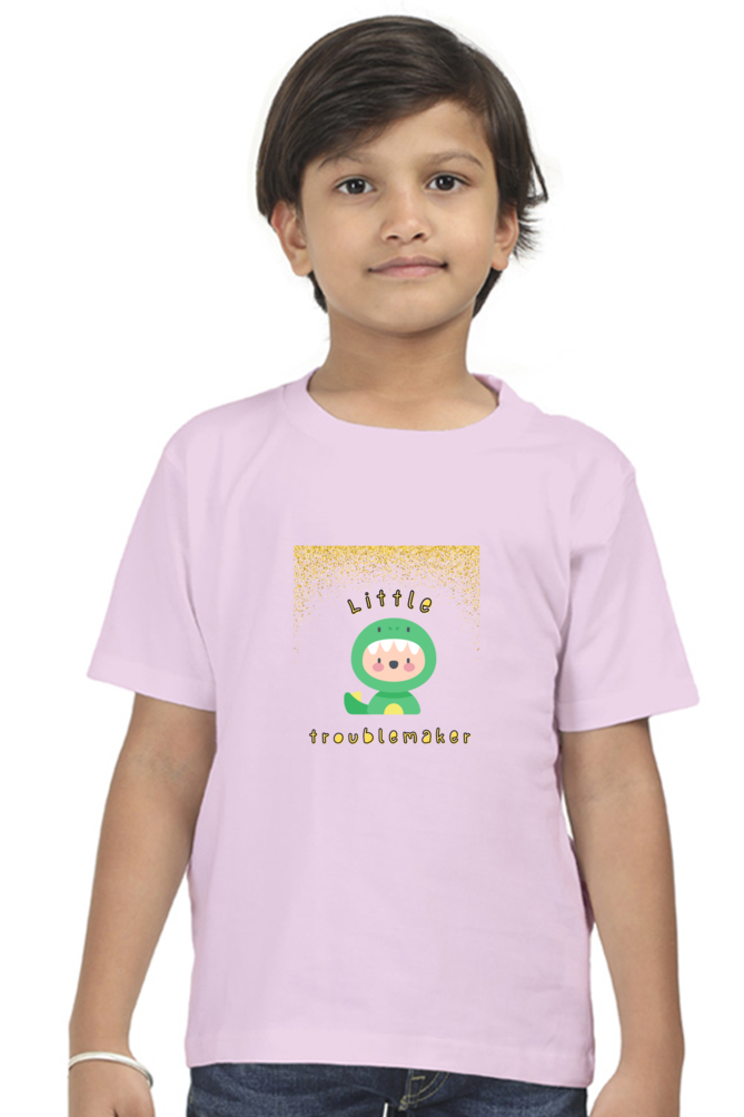 Boy’s Round Neck Half Sleeve "Little Troublemaker" T-Shirt