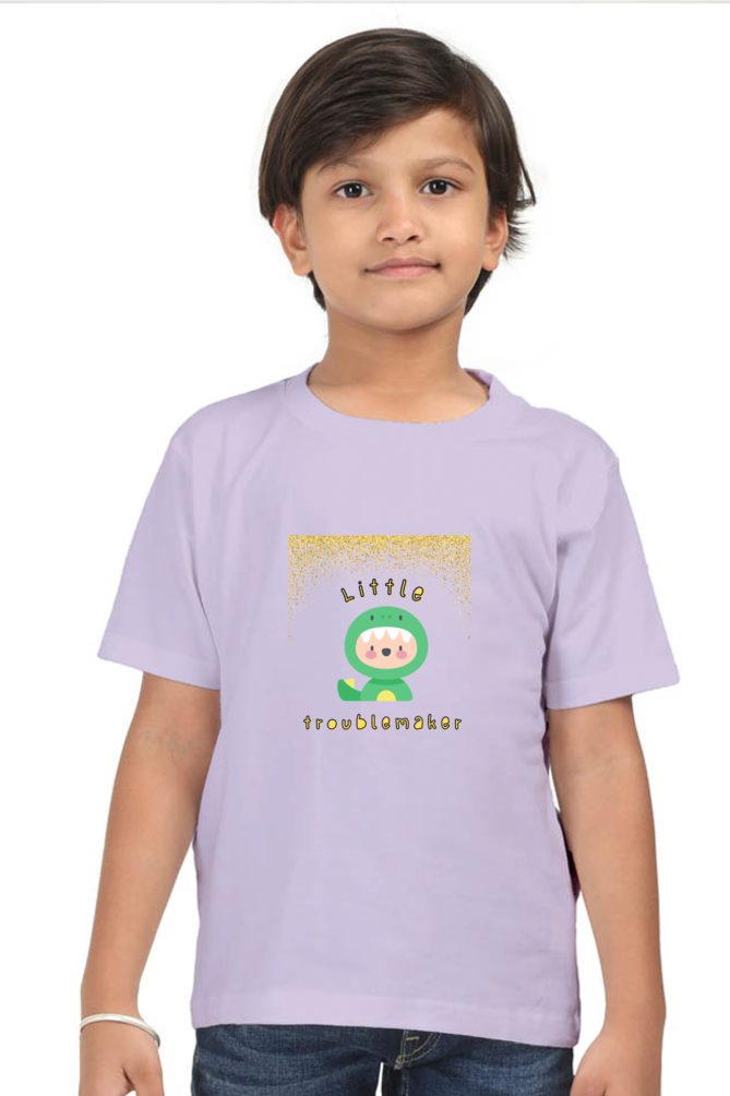 Boy’s Round Neck Half Sleeve "Little Troublemaker" T-Shirt