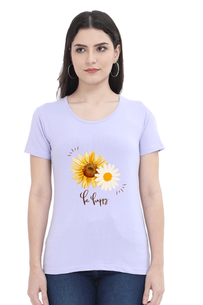 Always "Be Happy" Women's Flower Graphic T-Shirt