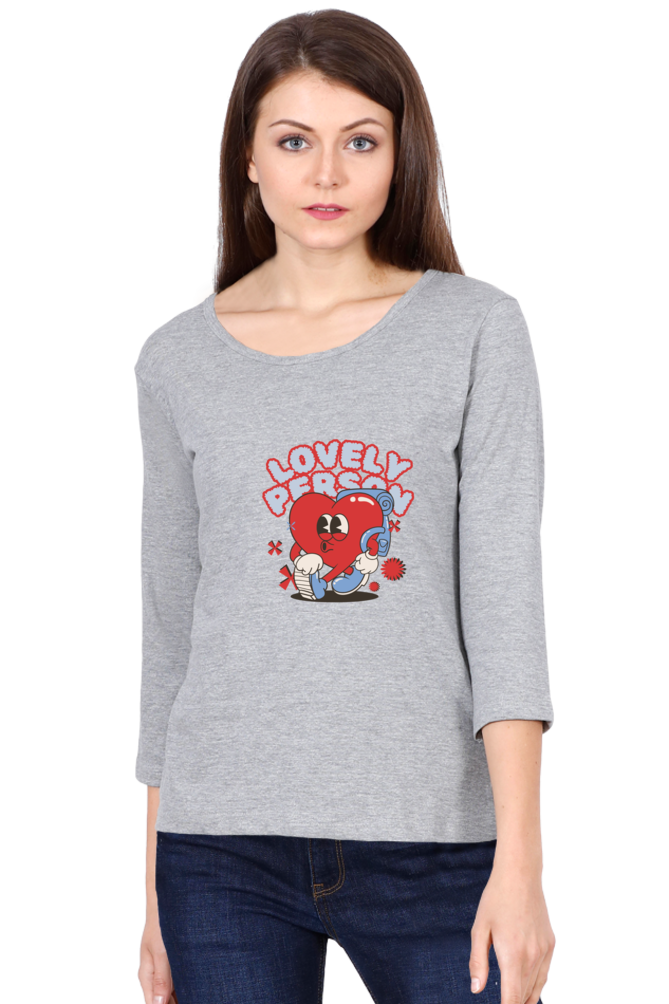 Women's "Lovely Person" Round Neck Full Sleeves T-Shirt