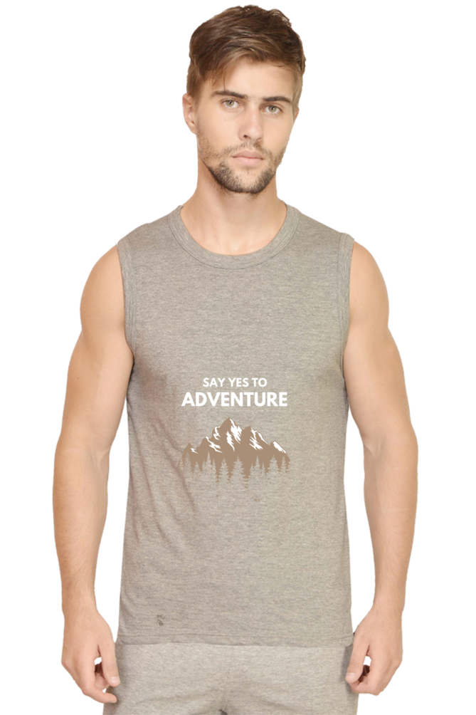 Men’s Sleeveless “Say Yes To Adventure” Round Neck T-Shirt