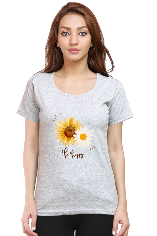 Always "Be Happy" Women's Flower Graphic T-Shirt