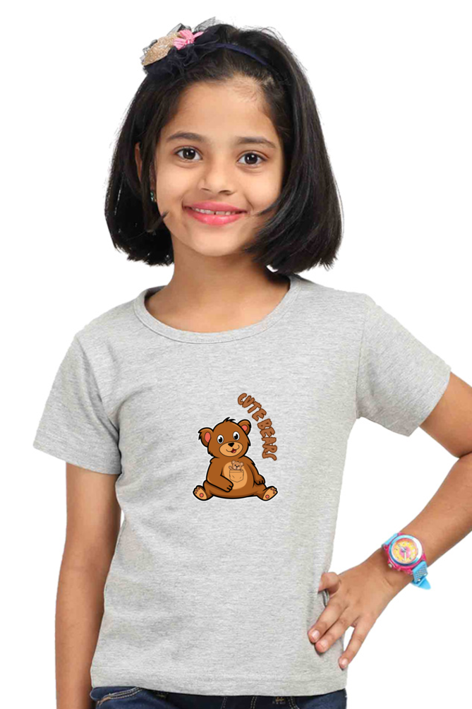 "Girl Round Neck Cute Bears Half Sleeves T-Shirt"